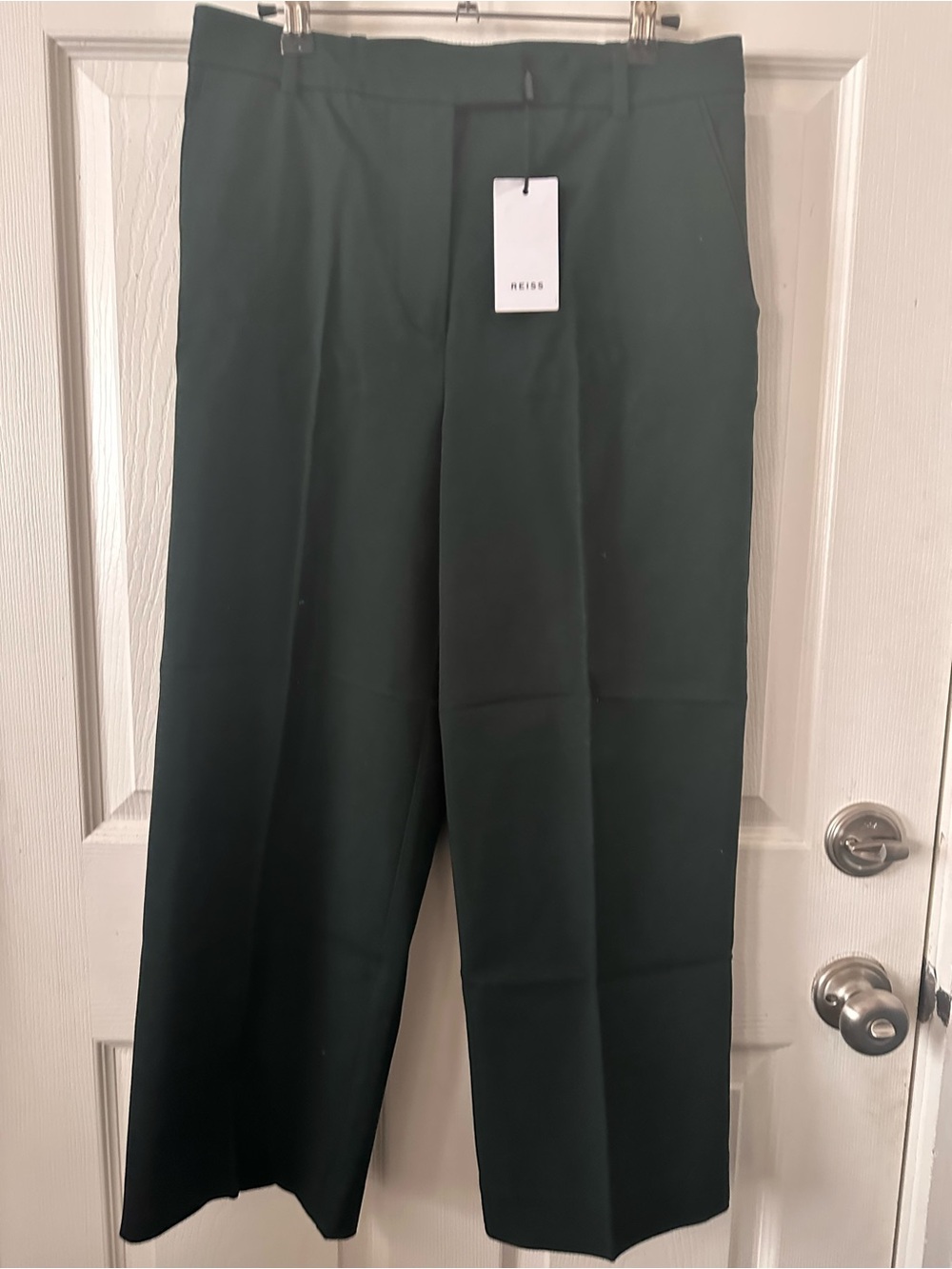Reiss Dark Green Wide-Leg Cropped Trousers